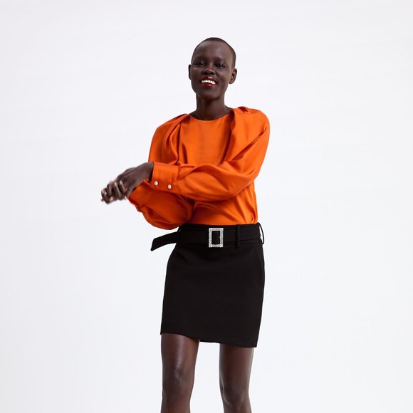 ZARA orange blouse with crystal sleeve - Picture 2 of 16